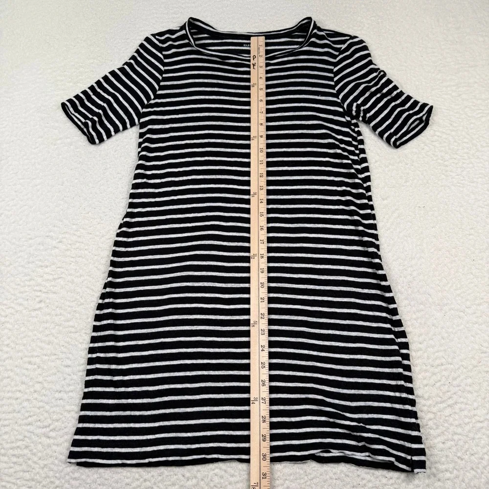 Eileen Fisher T-Shirt Dress Petite Small PS Black White Stripe Organic Linen - Picture 9 of 11